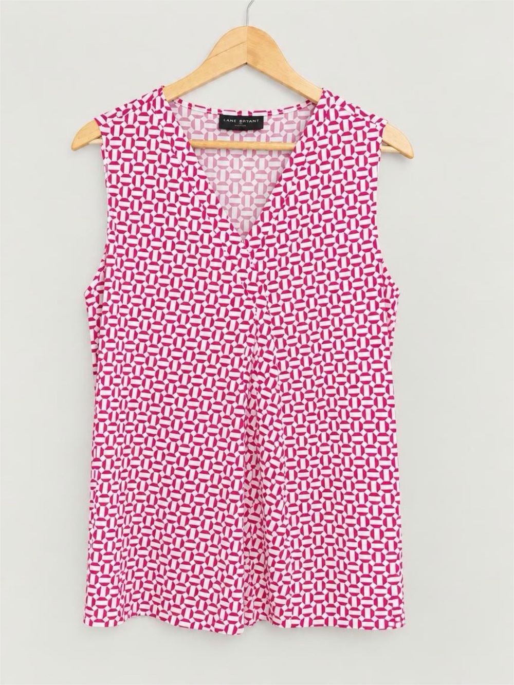 Lane Bryant Pink Geo Print Sleeveless V-Neck Top - 14/16
